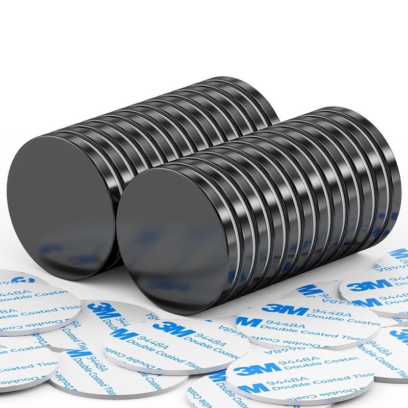 Junarter 24 Pack Neodymium Disc Magnets, 30x3mm Rare Earth Magnets, Black Magnetic Discs with Adhesive Backing, Large Adhesive Magnet for Fridge, Office, Scientific, Building, Craft - Image 1
